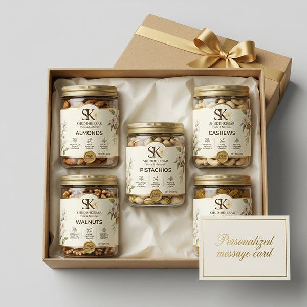 Premium Gift Box — 5 Dry Fruits with Ribbon